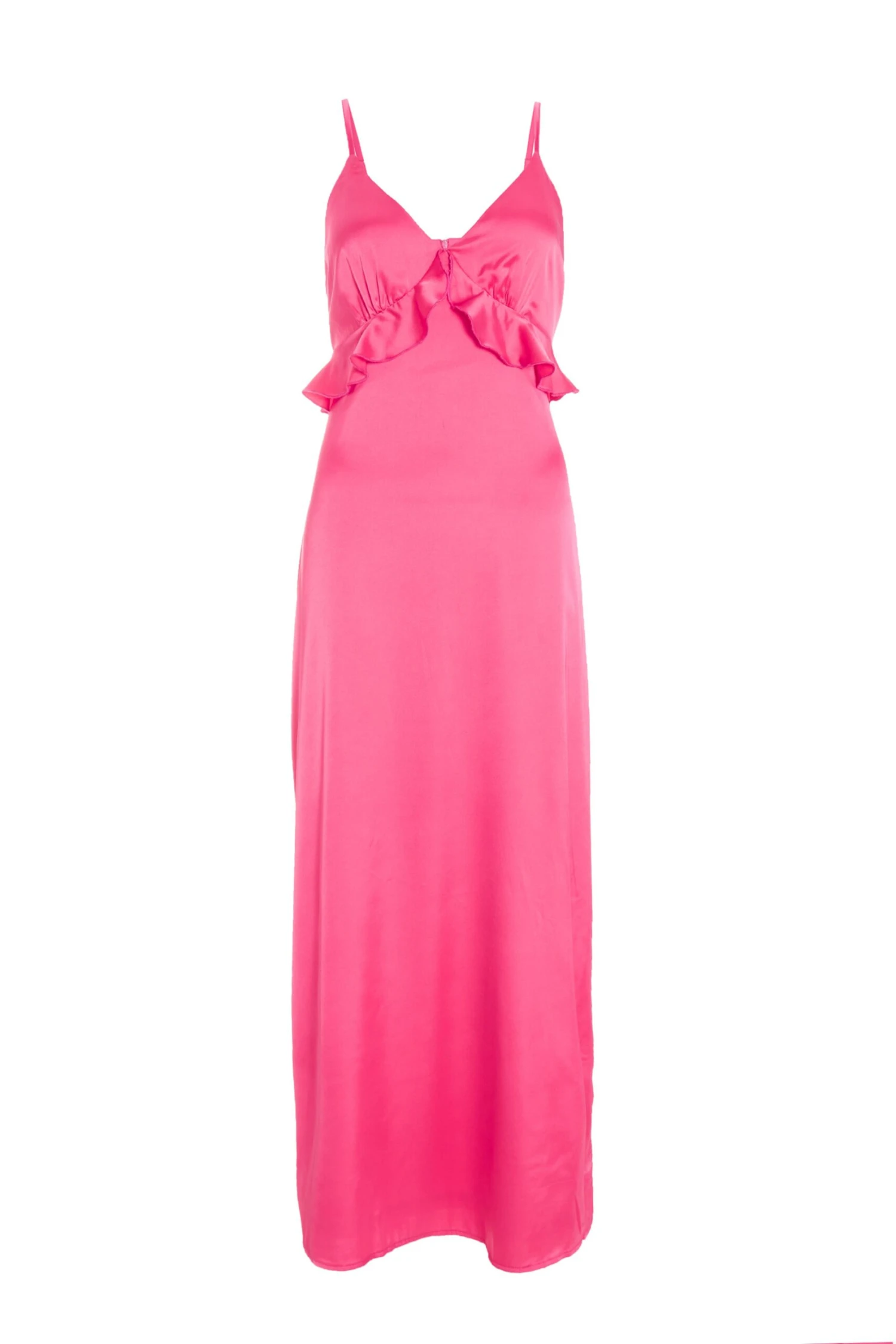 Pink Satin Frill Slip Midi Dress 1 Pink Satin Frill Slip Midi Dress