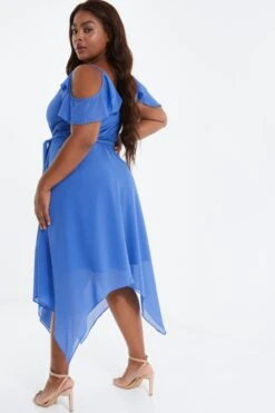 Curve Blue Cold Shoulder Midi Dress -Glamourista 00100038616 XB