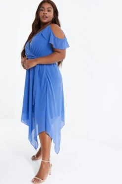 Curve Blue Cold Shoulder Midi Dress -Glamourista 00100038616 XS
