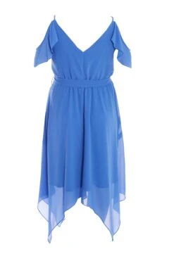 Curve Blue Cold Shoulder Midi Dress -Glamourista 00100038616 ZB
