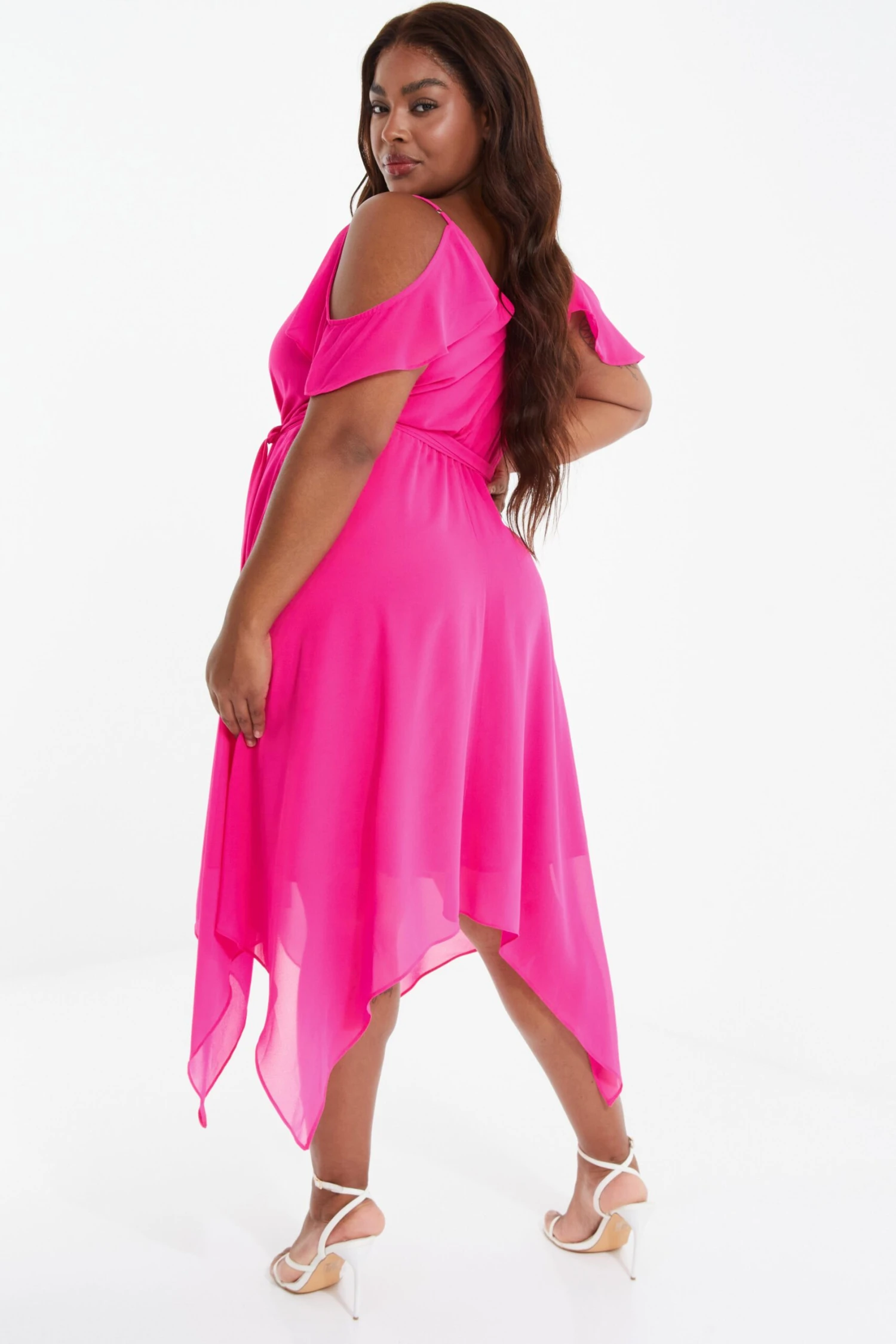 Curve Pink Cold Shoulder Midi Dress 3 Curve Pink Cold Shoulder Midi Dress - Image 3