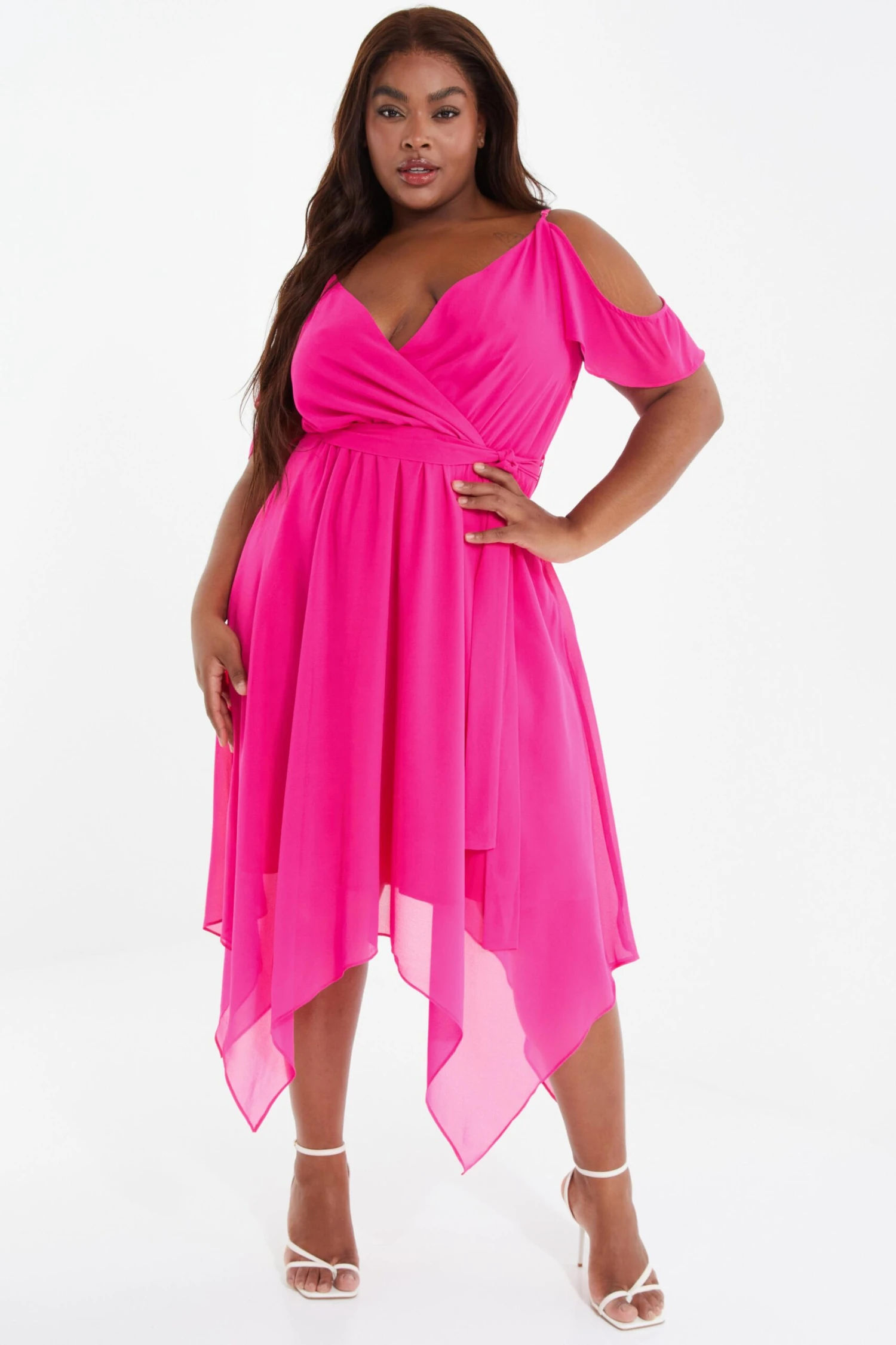 Curve Pink Cold Shoulder Midi Dress 2 Curve Pink Cold Shoulder Midi Dress - Image 2