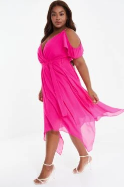 Curve Pink Cold Shoulder Midi Dress 9 Curve Pink Cold Shoulder Midi Dress -Glamourista 00100038618 XS