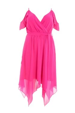 Curve Pink Cold Shoulder Midi Dress