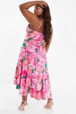 Curve Pink Scarf Print Midi Dress -Glamourista 00100038620 XB
