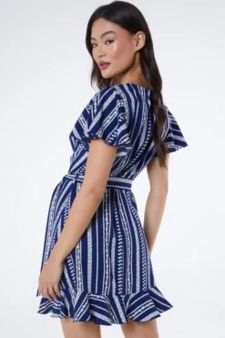 Navy Stripe Wrap Mini Dress -Glamourista 00100038621 XB