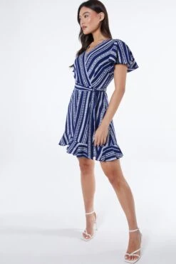 Navy Stripe Wrap Mini Dress -Glamourista 00100038621 XS