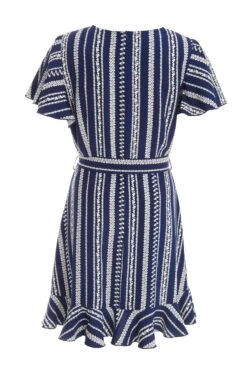 Navy Stripe Wrap Mini Dress -Glamourista 00100038621 ZB