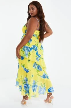 Curve Yellow Floral Midaxi Dress 8 Curve Yellow Floral Midaxi Dress -Glamourista 00100038632 XB