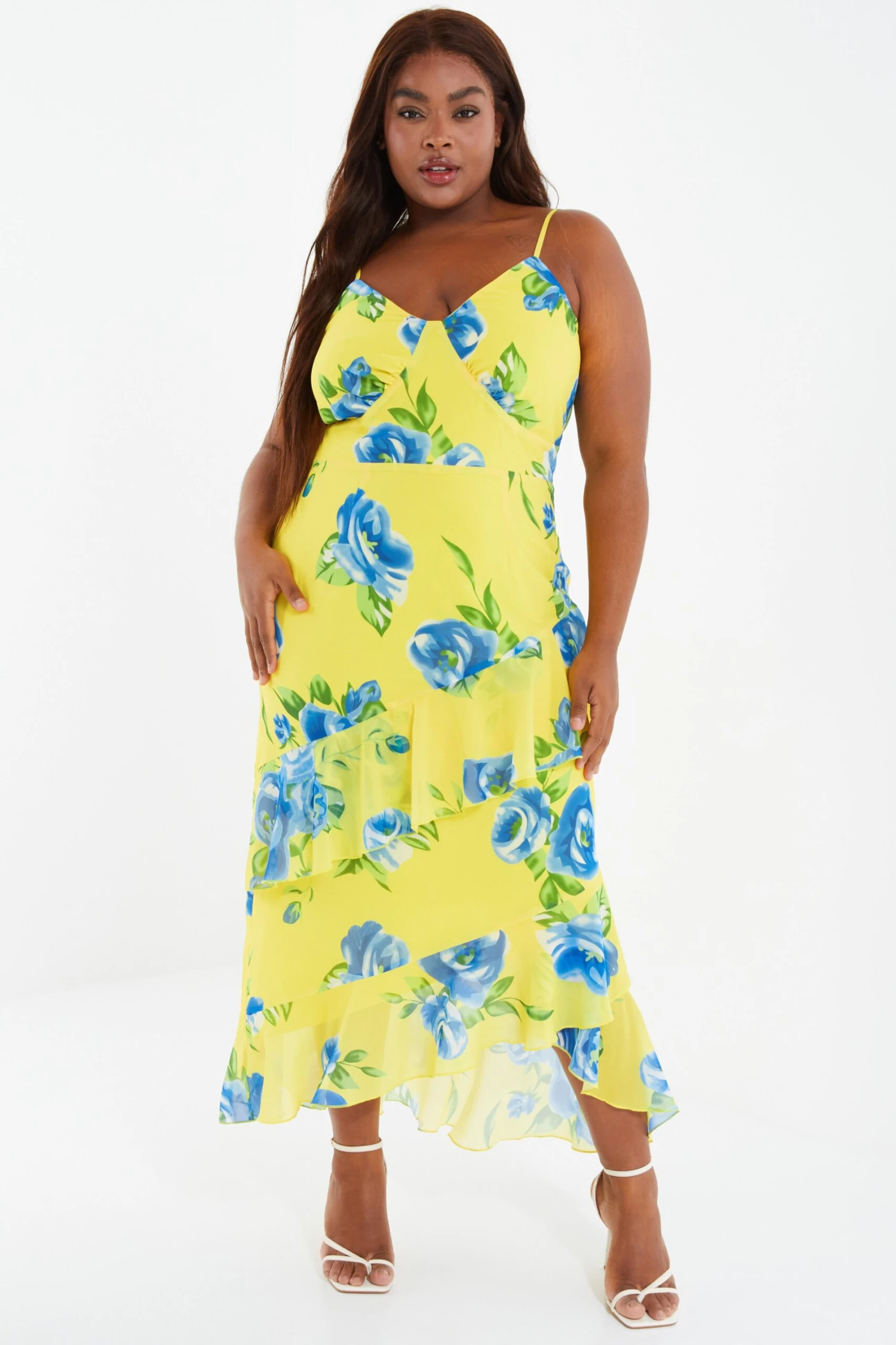 Curve Yellow Floral Midaxi Dress 2 Curve Yellow Floral Midaxi Dress - Image 2