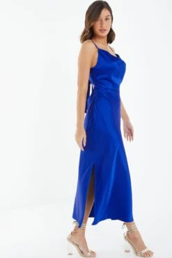 Royal Blue Satin Slip Midi Dress -Glamourista 00100038636 XS