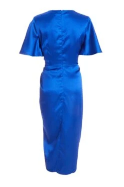 Royal Blue Satin Wrap Ruched Midi Dress 10 Royal Blue Satin Wrap Ruched Midi Dress -Glamourista 00100038638 ZB