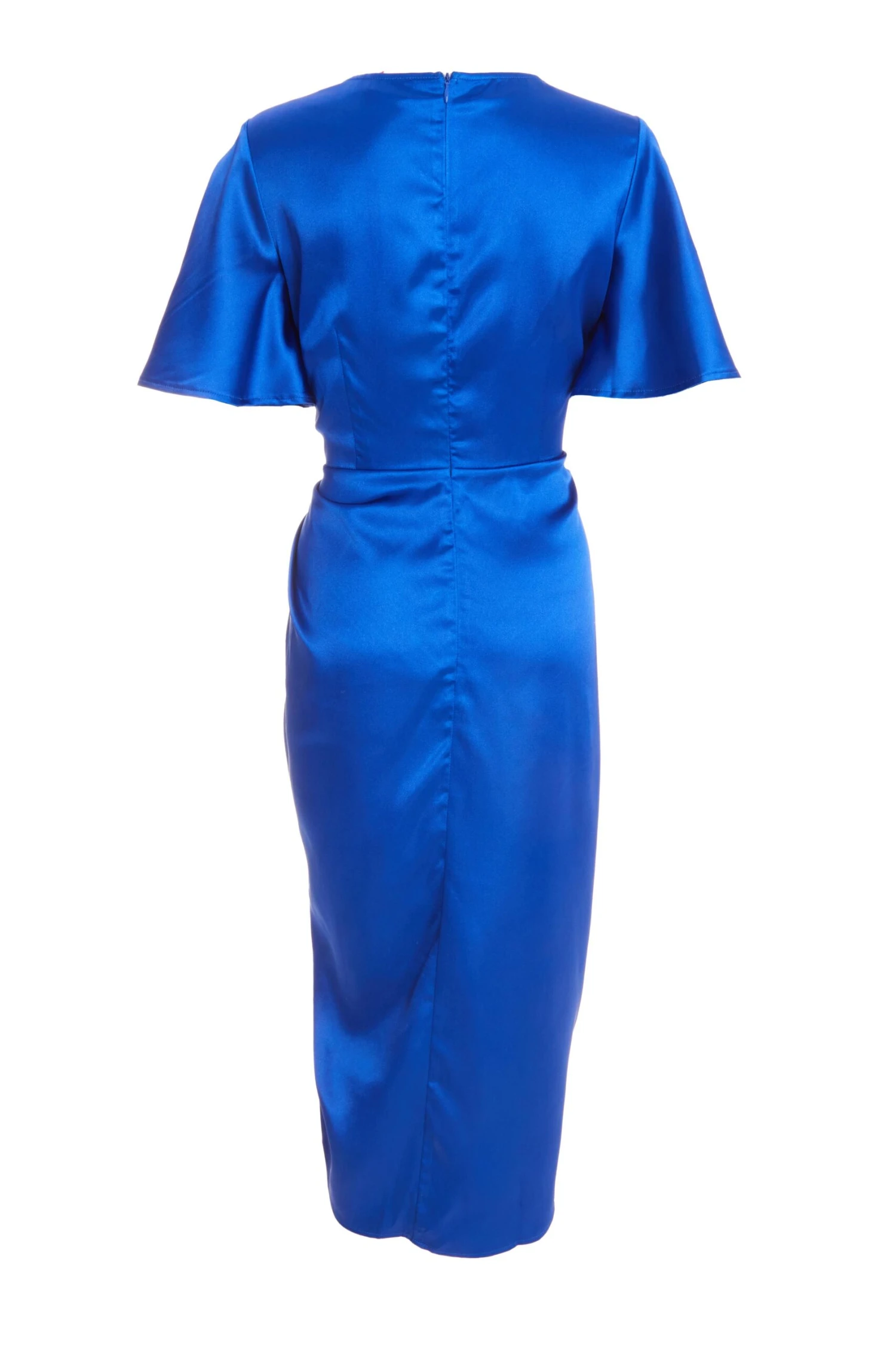 Royal Blue Satin Wrap Ruched Midi Dress 5 Royal Blue Satin Wrap Ruched Midi Dress - Image 5