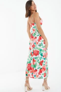 Multicoloured Tropical Satin Midi Dress -Glamourista 00100038639 XB