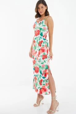 Multicoloured Tropical Satin Midi Dress -Glamourista 00100038639 XS