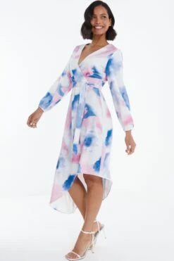 Blue Satin Asymmetric Hem Midi Dress -Glamourista 00100038640 XS