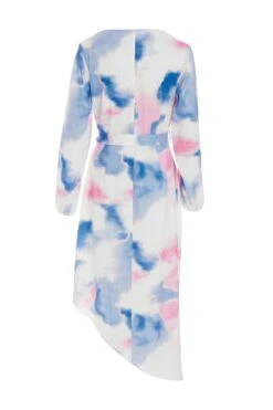 Blue Satin Asymmetric Hem Midi Dress -Glamourista 00100038640 ZB