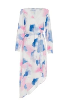 Blue Satin Asymmetric Hem Midi Dress