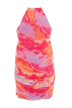 Curve Orange Marble Print Midi Dress -Glamourista 00100038643 ZB