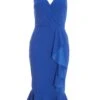 Blue Frill Wrap Midi Dress