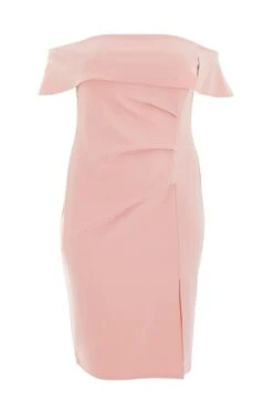 Curve Pink Ruched Bardot Midi Dress