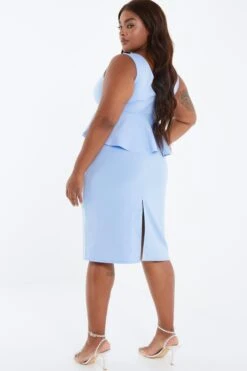 Curve Blue Ruched Bardot Midi Dress -Glamourista 00100038651 XB