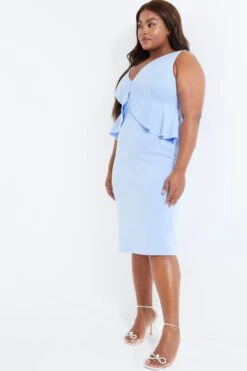 Curve Blue Ruched Bardot Midi Dress -Glamourista 00100038651 XS