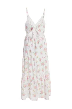 White Ditsy Floral Ruched Midi Dress -Glamourista 00100038658 ZB
