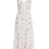 White Ditsy Floral Ruched Midi Dress