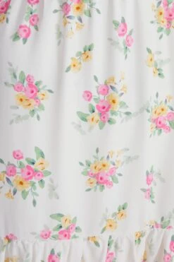 White Ditsy Floral Ruched Midi Dress -Glamourista 00100038658 ZS