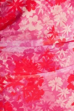 Petite Pink Floral Ruched Bardot Mini Dress -Glamourista 00100038660 ZS