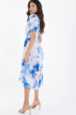 Blue Marble Print Dip Hem Dress 8 Blue Marble Print Dip Hem Dress -Glamourista 00100038684 XB