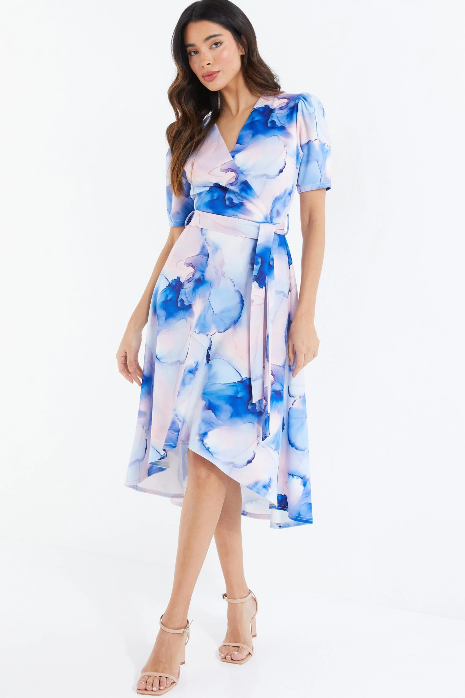 Blue Marble Print Dip Hem Dress 2 Blue Marble Print Dip Hem Dress - Image 2