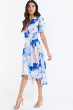 Blue Marble Print Dip Hem Dress 9 Blue Marble Print Dip Hem Dress -Glamourista 00100038684 XS