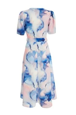 Blue Marble Print Dip Hem Dress 10 Blue Marble Print Dip Hem Dress -Glamourista 00100038684 ZB