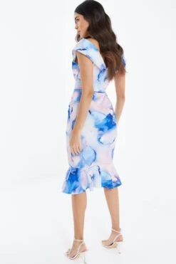 Blue Marble Print Bardot Midi Dress -Glamourista 00100038685 XB