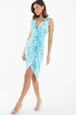 Blue Wrap Ruched Midi Dress -Glamourista 00100038686 XS