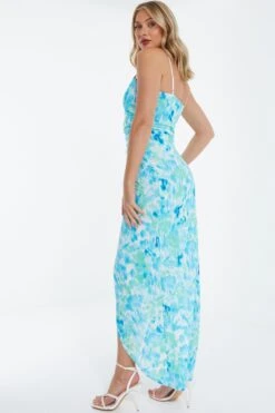 Blue Wrap Ruched Maxi Dress 8 Blue Wrap Ruched Maxi Dress -Glamourista 00100038687 XB