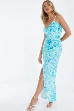 Blue Wrap Ruched Maxi Dress 9 Blue Wrap Ruched Maxi Dress -Glamourista 00100038687 XS
