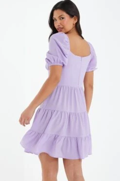 Lilac Puff Sleeve Skater Dress -Glamourista 00100038754 XB
