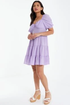 Lilac Puff Sleeve Skater Dress -Glamourista 00100038754 XS