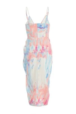 Blue Marble Print Ruched Midi Dress -Glamourista 00100038761 ZB