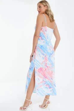 Blue Marble Print Slip Midi Dress -Glamourista 00100038762 XB