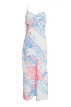 Blue Marble Print Slip Midi Dress