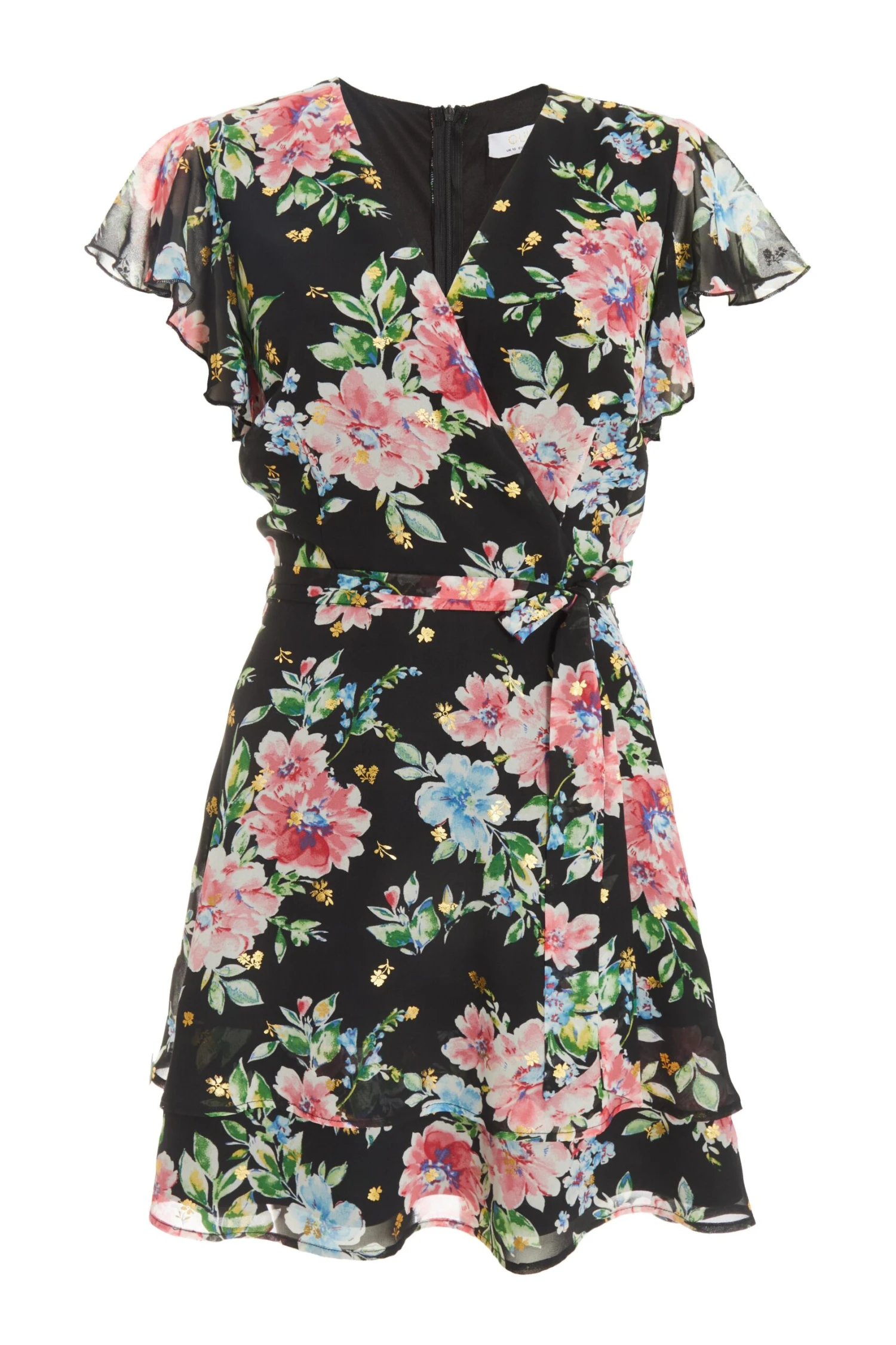 Black Chiffon Floral Print Skater Dress 1 Black Chiffon Floral Print Skater Dress