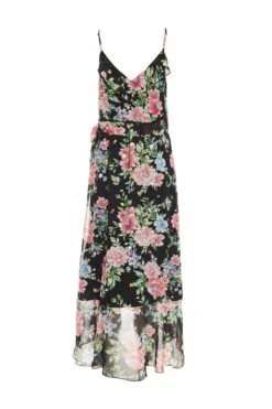 Black Floral Chiffon Wrap Midi Dress -Glamourista 00100038768 ZB