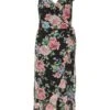 Black Floral Chiffon Wrap Midi Dress