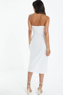 White Asymmetric Wrap Midi Dress -Glamourista 00100038779 XB