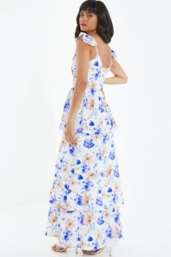 White Floral Tiered Maxi Dress -Glamourista 00100038783 XB