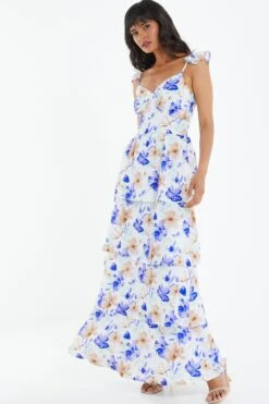 White Floral Tiered Maxi Dress -Glamourista 00100038783 XS